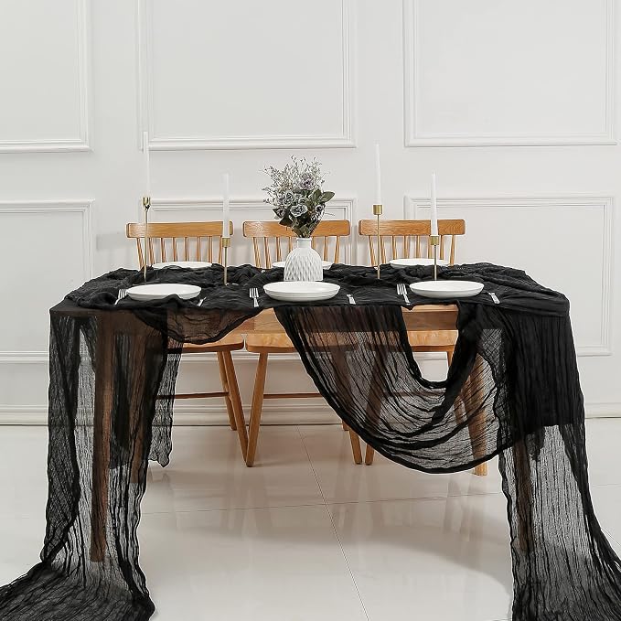 DOLOPL Black Halloween Cheesecloth Table Runner - Image 6