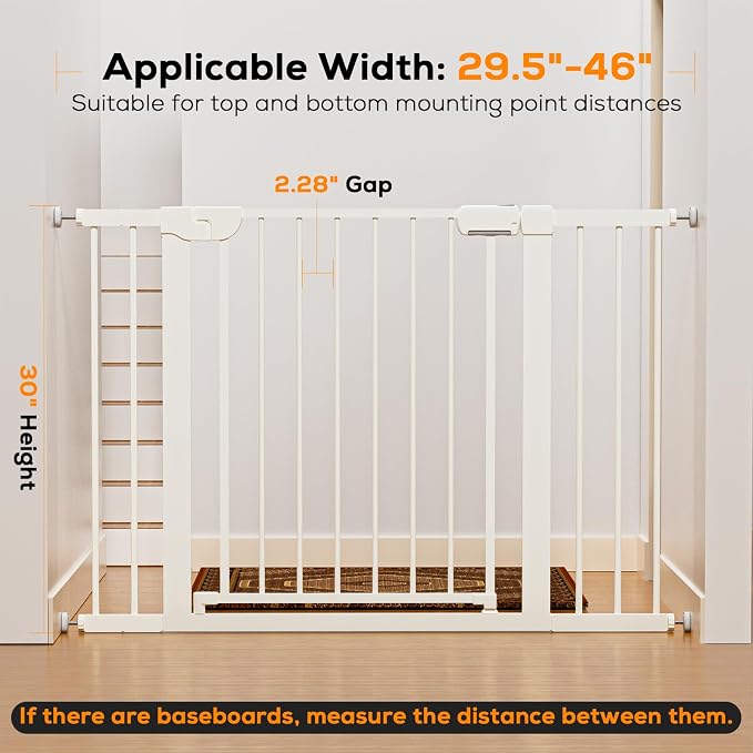 29.5-46" Baby Gate for Stairs, Baby Safety Essentials, Auto Close Gate for - Image 3