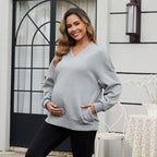 GINKANA Maternity Long Sleeve Shirts V Neck Sweatshirt Casual Tunic Tops - Image 2
