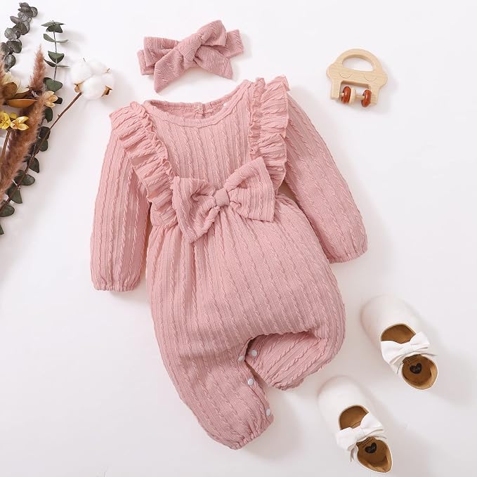Happy Town Baby Girl Romper Infant Fall Winter Clothes Ruffle Sweater Long - Image 2