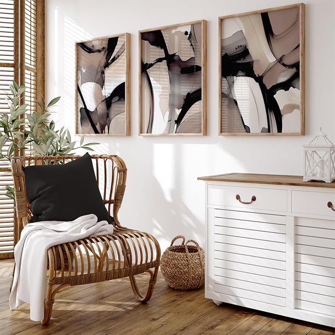 Black Beige Abstract Wall Art Brown Neutral Canvas Wall Decor Minimalist Art - Image 5