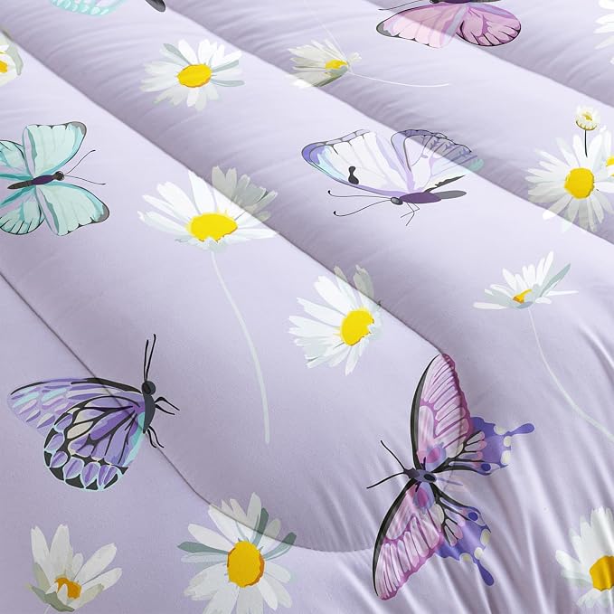 QOOMO Butterfly Comforter Set for Kids Teens Girls Women, Daisy Kids Comforter - Image 5