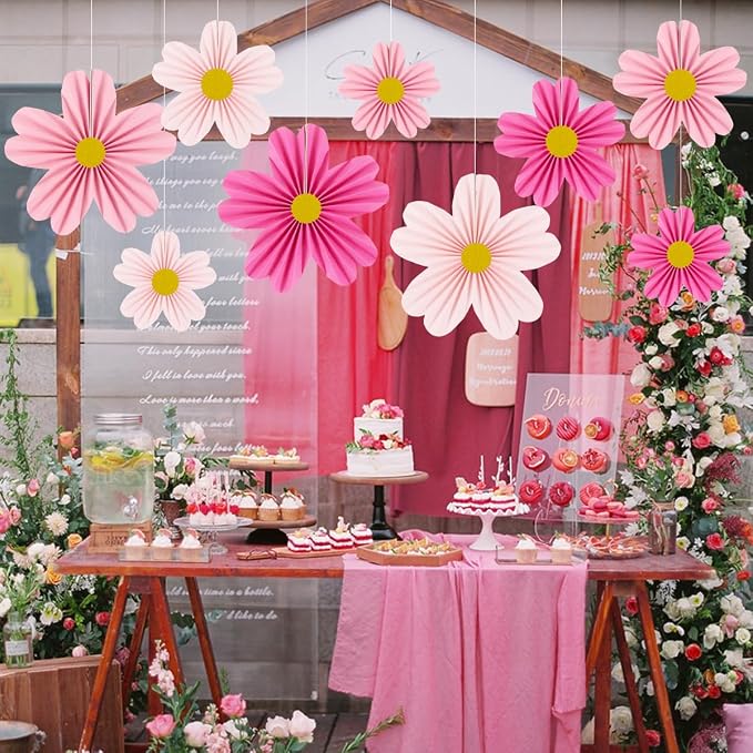 YUNXUAN Pink Party Decorations Paper Fan Paper Flowers Decorations - Image 6