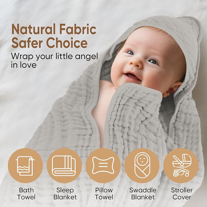 Muslin Baby Towels 100% Cotton ，Super Soft Muslin Baby Bath Towel - Image 4