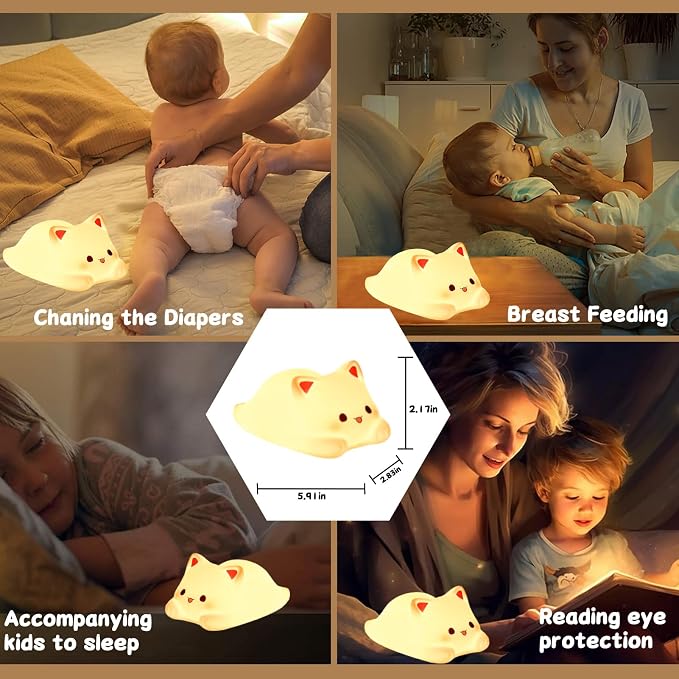 Tremdwoto Cat Night Light for Kids, Cute Colorful Night Light Baby Girl Squishy - Image 5