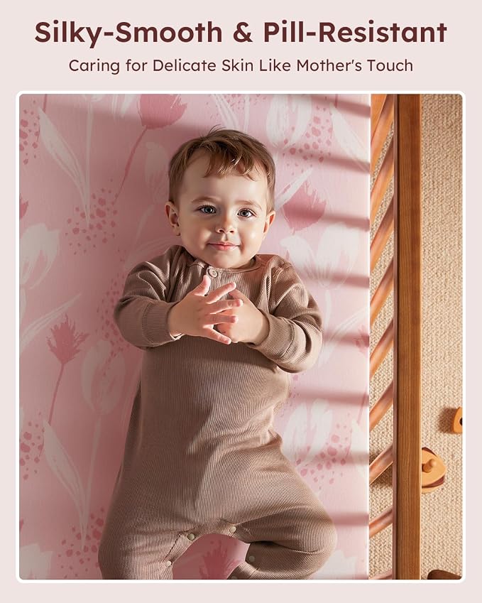 Baby Crib Sheets for Boys Girls, Breathable Soft Microfiber Baby Sheet Pink - Image 2
