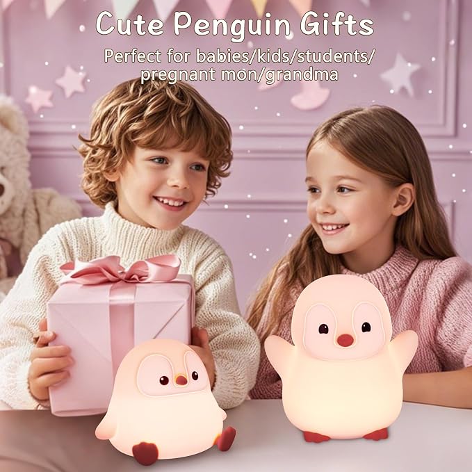 Pink Penguin Night Light, Food Grade Soft Silicone Nursery Nightlight - Image 7