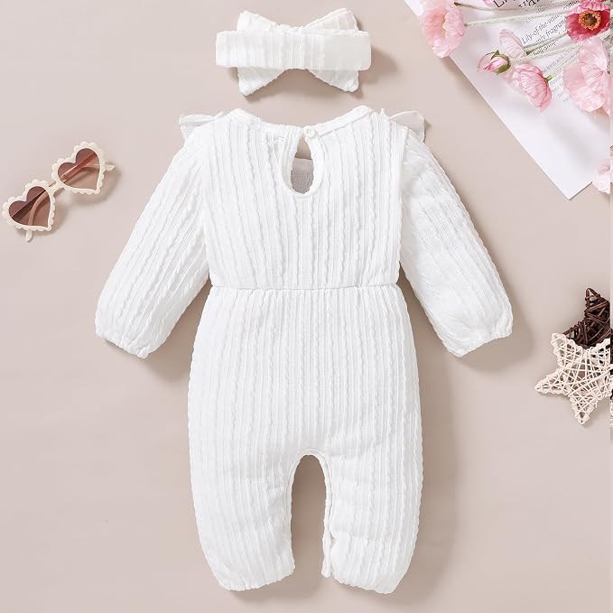 Happy Town Baby Girl Romper Infant Fall Winter Clothes Ruffle Sweater Long - Image 3