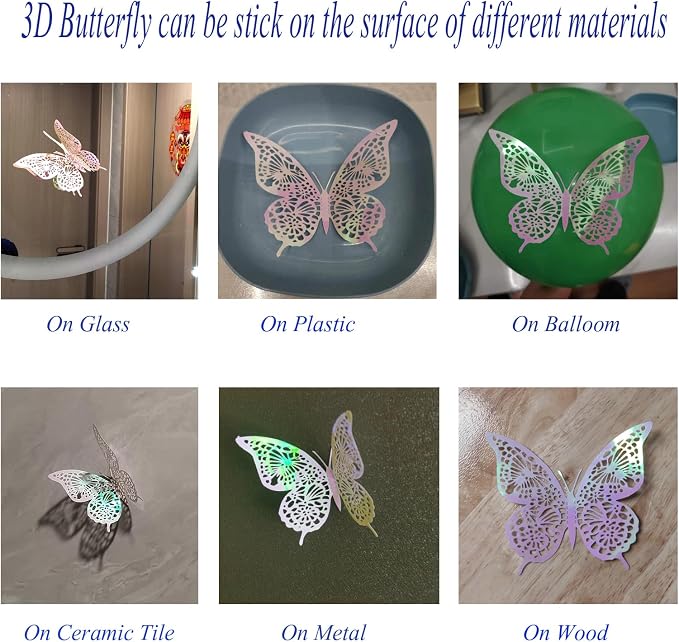 JOSDIOX 3D Butterfly Wall Decor 48 Pcs 4 Styles 3 Sizes, Laser Pink Butterflies - Image 3