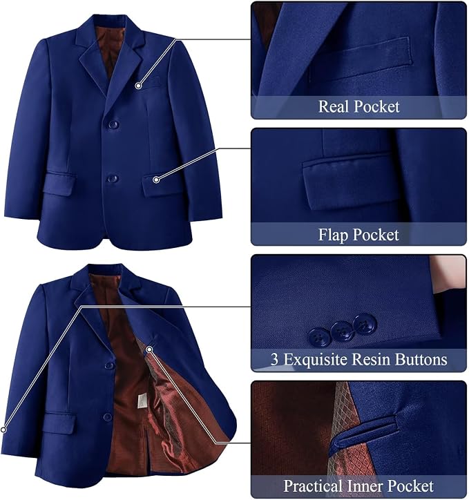 Boy's Suit Formal Slim Fit 5 Pieces Suit Set Blazer Vest Pants - Image 3