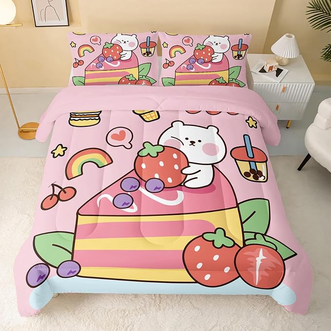 QOOMO Kawaii Bear Comforter Full, Down Alternative, Soft and Lightweight，Full - Image 2