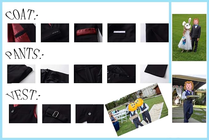 Boys Suits 5 Pieces Slim Fit Blazer Pants Black Blue Outfit Suit - Image 5