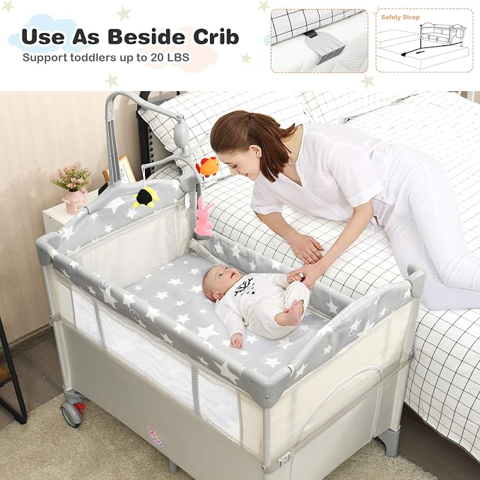 BABY JOY 5-in-1 Pack and Play, Portable Baby Bedside Sleeper - Image 3