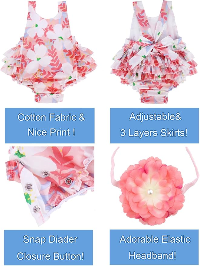 Baby Girl's Floral Print Ruffles Romper Summer Clothes - Image 2