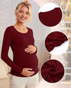 Riyiper 4 Pack Women's Maternity Shirts, Long Sleeve Cotton Ribbed Pregnancy - Image 5