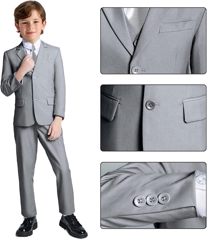 Boys Suit for Kids Teens Formal 5 Piece Tuxedo Suit Set - Image 3