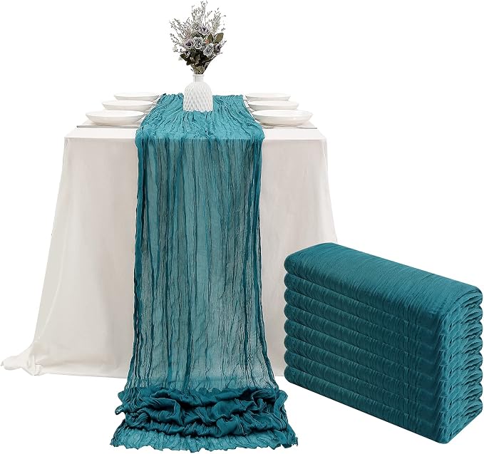 DOLOPL 8PCS Teal Cheesecloth Table Runner Bulk 13.3ft Boho Gauze Cheese Cloth by DOLOPLOfficial