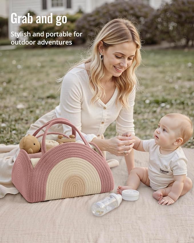 Blissful Diary Baby Diaper Caddy Organizer, Cotton Rope Diaper Caddy Basket - Image 5
