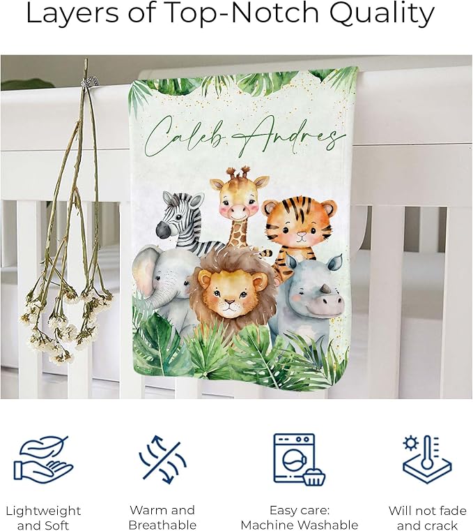 MDPrints Global Safari Animal Personalized Baby Blankets - Image 4