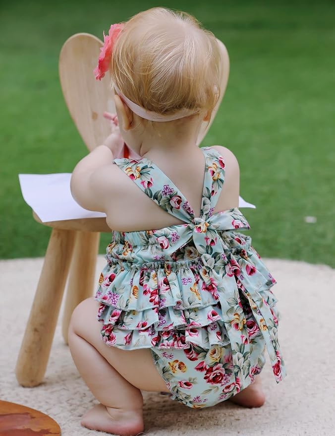 Baby Girl's Floral Print Ruffles Romper Summer Clothes - Image 3