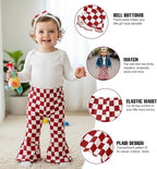 SOBOWO Checkered Baby Girl Flare Pants 3 Pack Toddler Bell Bottoms Plaid Ruffle - Image 2