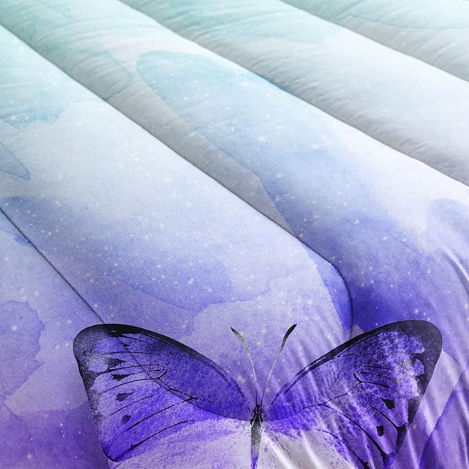 QOOMO Butterfly Comforter Twin Size, Watercolor Butterfly Kids Bedding Set - Image 5
