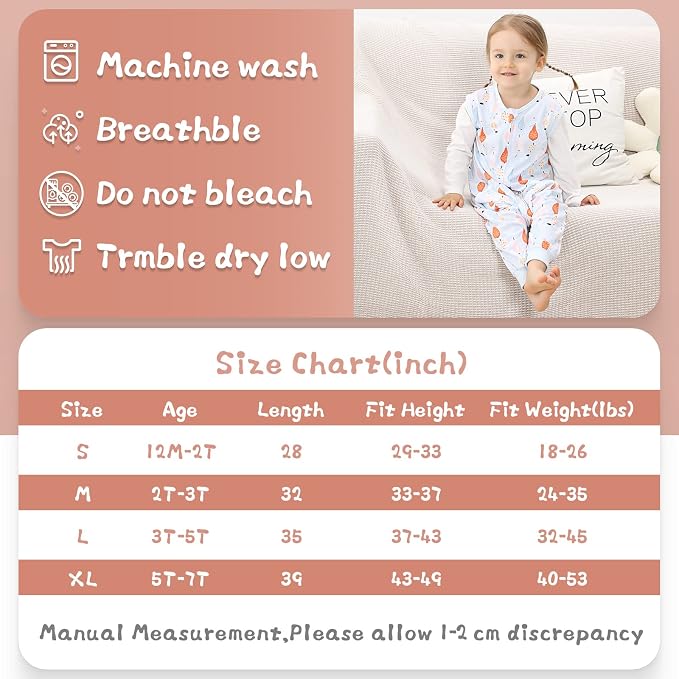 WONDAY Toddler Sleep Sack with Feet, 0.5 Tog Sleeping Sacks - Image 4