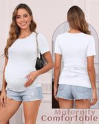 Huukeay 4 Pack Women's Maternity Shirts, Crew Neck Maternity Top Short Sleeve - Image 2
