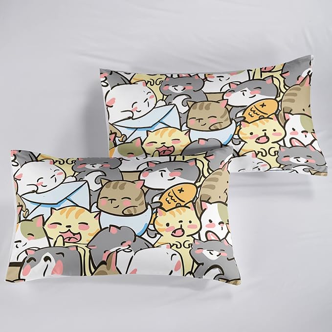 QOOMO Kawaii Cat Comforter Twin Size, Cute Cat Comforter Set - Image 6