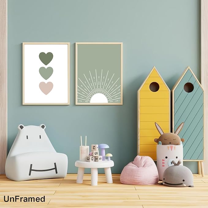 Boho Wall Art Set of 4 Sage Green Nursery Wall Decor You Are My Sunshine Canvas - Image 6