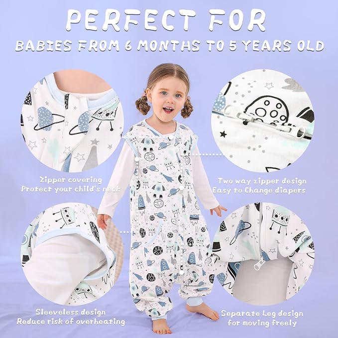 WONDAY Toddler Sleep Sack with Feet, 0.5 Tog Sleeping Sacks - Image 2