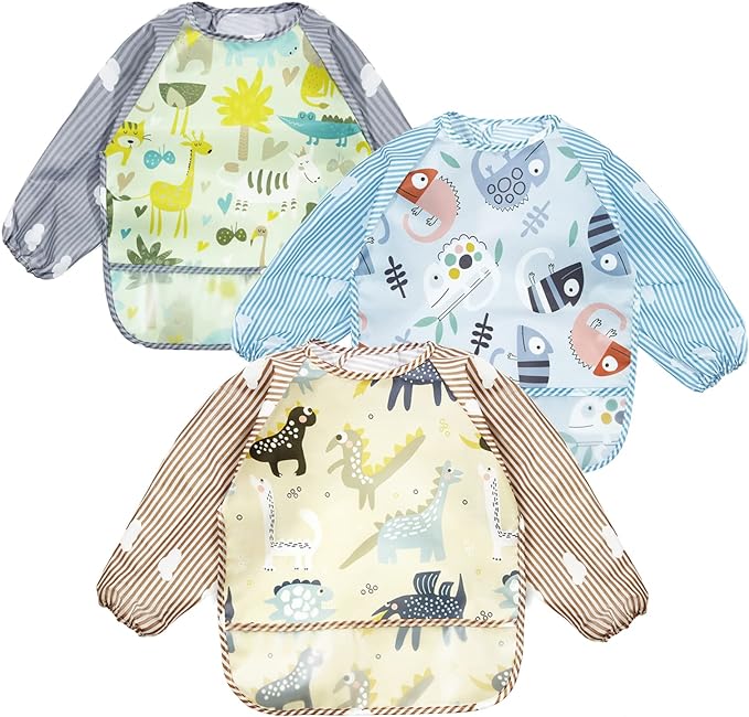 PandaEar (3 Pack Long Sleeve Bibs| Waterproof Full Sleeve Bib by PandaEar
