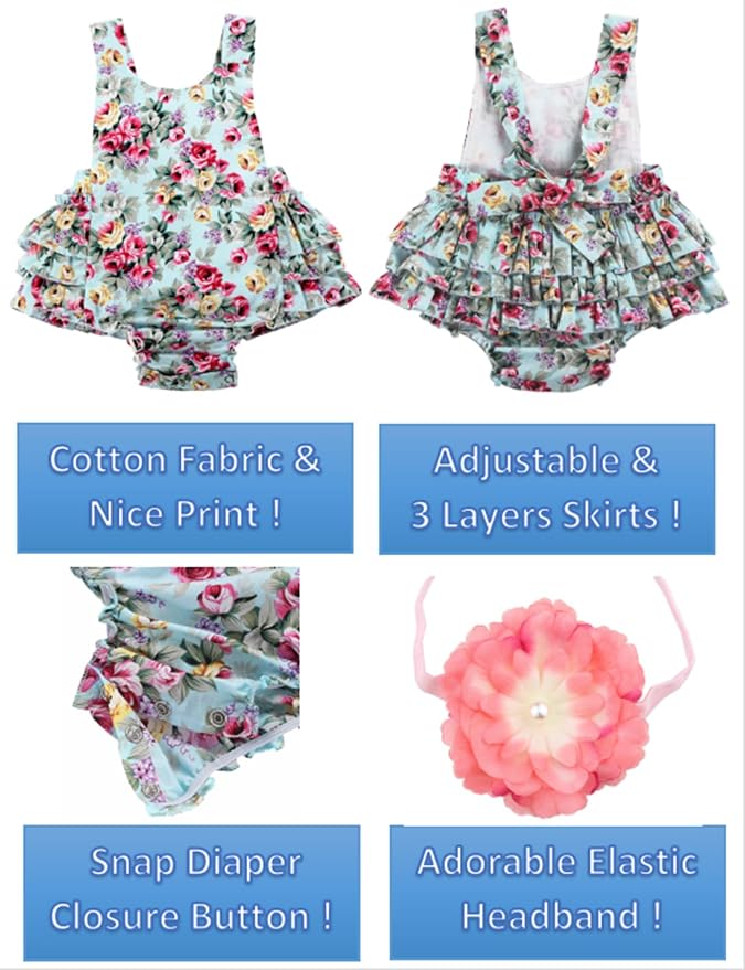 Baby Girl's Floral Print Ruffles Romper Summer Clothes - Image 4