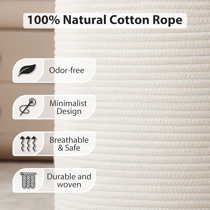 Fiona's magic 72L Large Woven Laundry Hamper, Tall Cotton Rope Storage Basket - Image 3