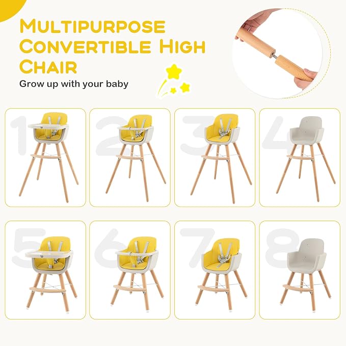 BABY JOY Convertible Baby High Chair, 3 in 1 Wooden Highchair/Booster/Chair - Image 2
