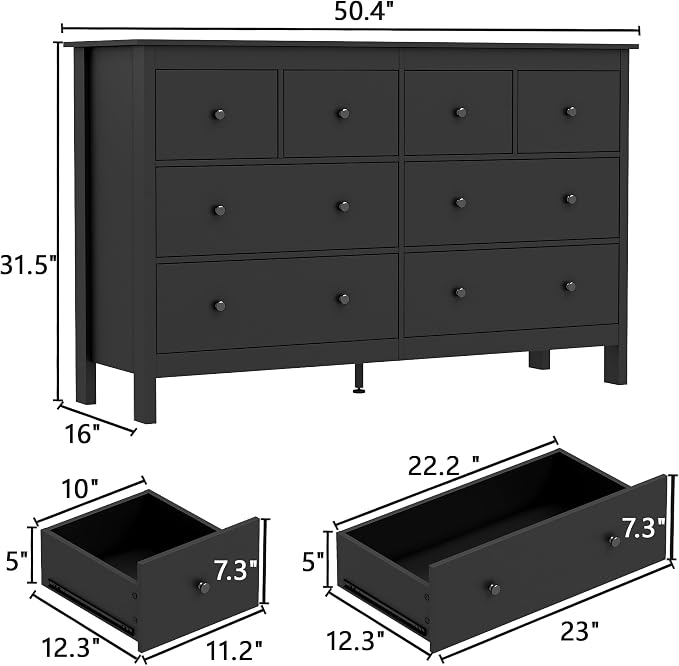 wanan 8 Drawer Dresser, 8 Drawers Wide Dresser - Image 2