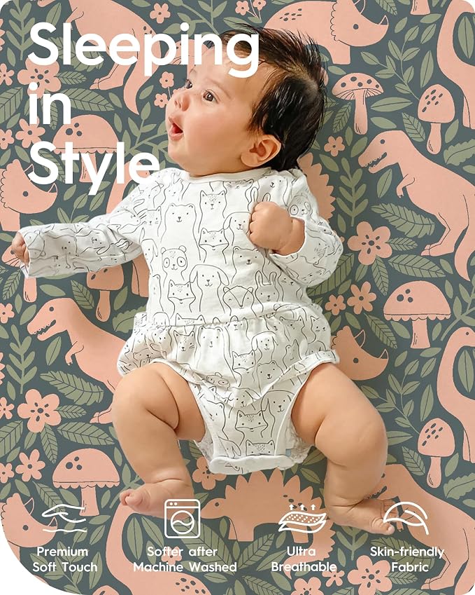 Dinosaur Crib Sheets for Boys, Premium Soft Crib Mattress Fitted Sheet - Image 2