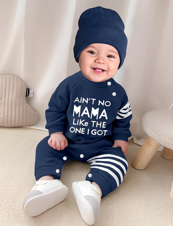 Baby Boy Clothes Infant Mamas Print Romper Stripe Sleeve Outfits Fall Winter - Image 3