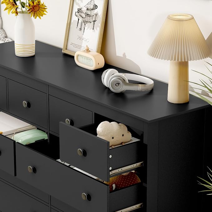 wanan Black 10 Drawer Dresser, 10 Drawers Wide Dresser - Image 5
