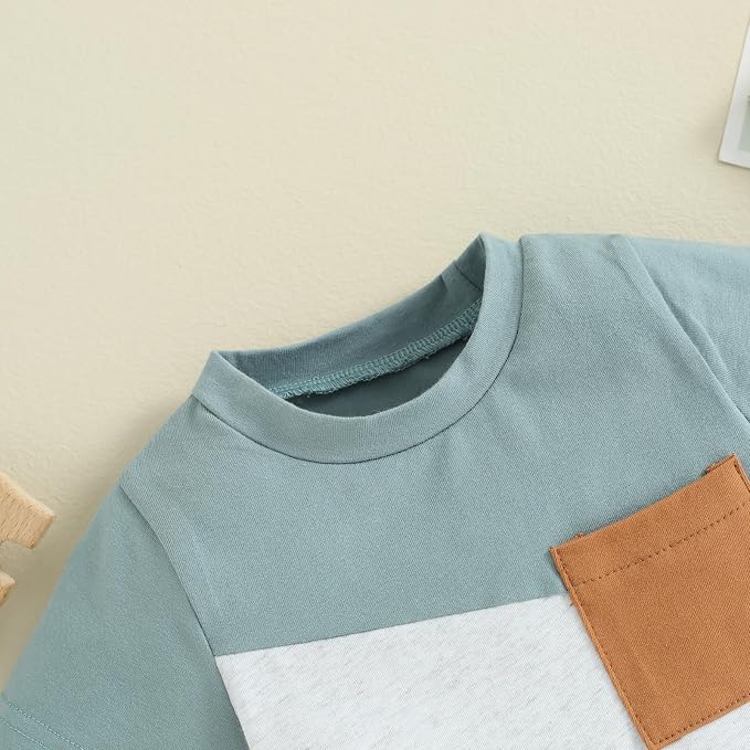 Rtnnsbbfcm Newborn Baby Boy Summer Clothes Short Sleeve Color Block Front - Image 4