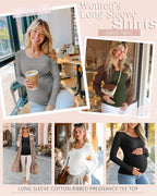 Riyiper 4 Pack Women's Maternity Shirts, Long Sleeve Cotton Ribbed Pregnancy - Image 2