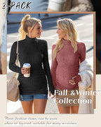 3 Pack Maternity T-Shirts Pregnancy Tops Women Sweater Long Sleeve Turtleneck - Image 5