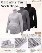 3 Pack Maternity T-Shirts Pregnancy Tops Women Sweater Long Sleeve Turtleneck - Image 3