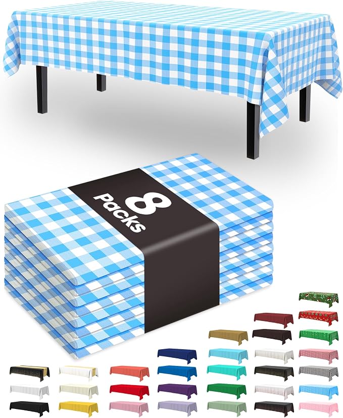 Pureegg Plastic Table Cloth Disposable 8 Pack, 54 x 108 Inch Table Cloths by Pureegg
