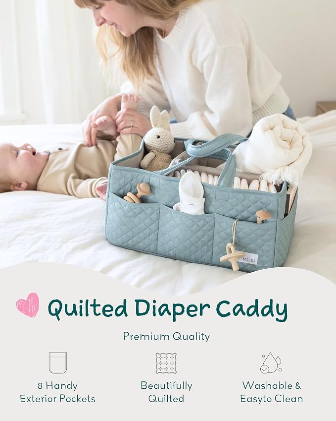Lily Miles Baby Diaper Caddy Organizer, Quilted Nursery Storage Basket - Image 2