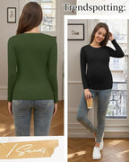 Riyiper 3 Pack Women's Maternity Shirts Long Sleeve Ribbed Knit Pregnancy Tees - Image 4