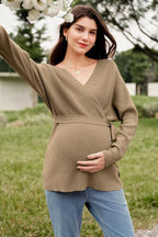 OUGES Womens Soft Cotton Blend Maternity Sweater Wrap V Neck Long Sleeve V Back - Image 4