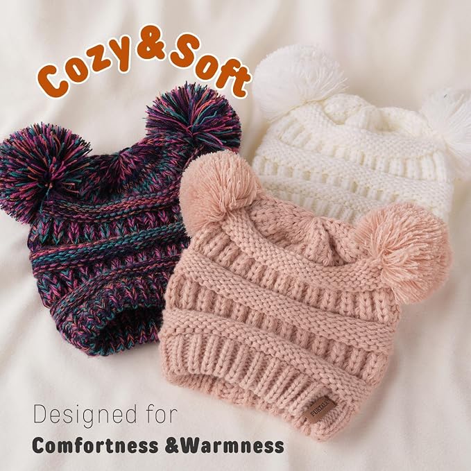 FURTALK Baby Winter Knitted Beanie Hat Soft Warm Lined Pom Pom - Image 2