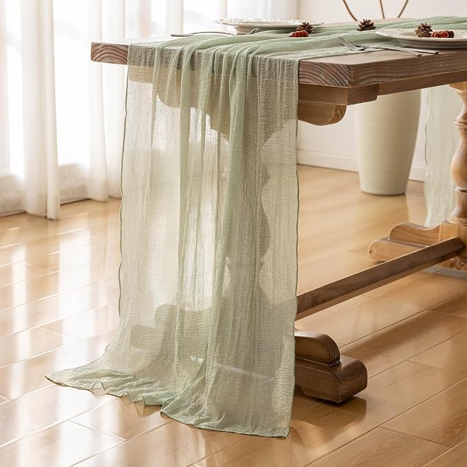 6pcs Sage Green Table Runner Cheesecloth 120 Inch 10 FT Rustic Boho Cheese - Image 3
