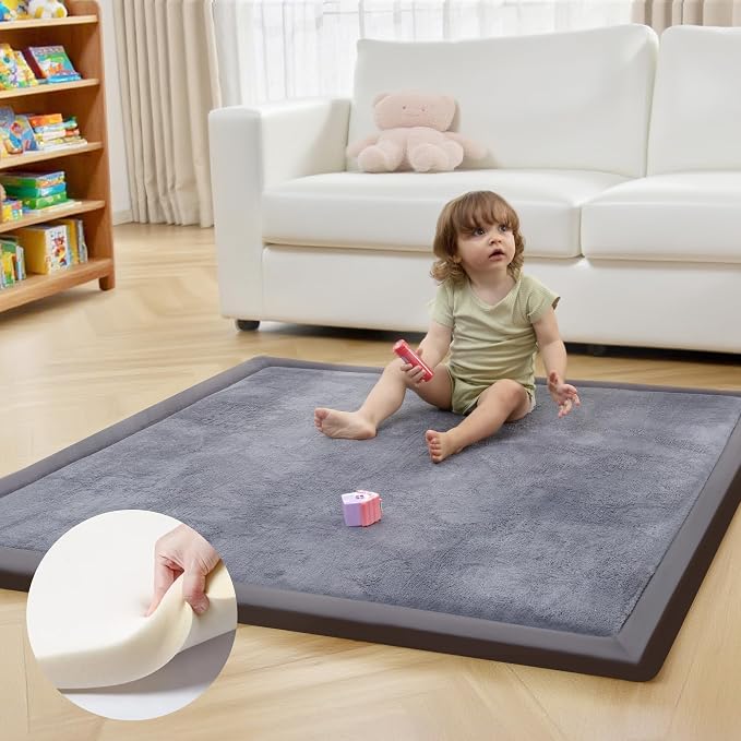ACOMOPACK Baby Play Mat for Floor 1.3" Thick Memory Foam 50x50 Soft Velvet by ACOMOPACK